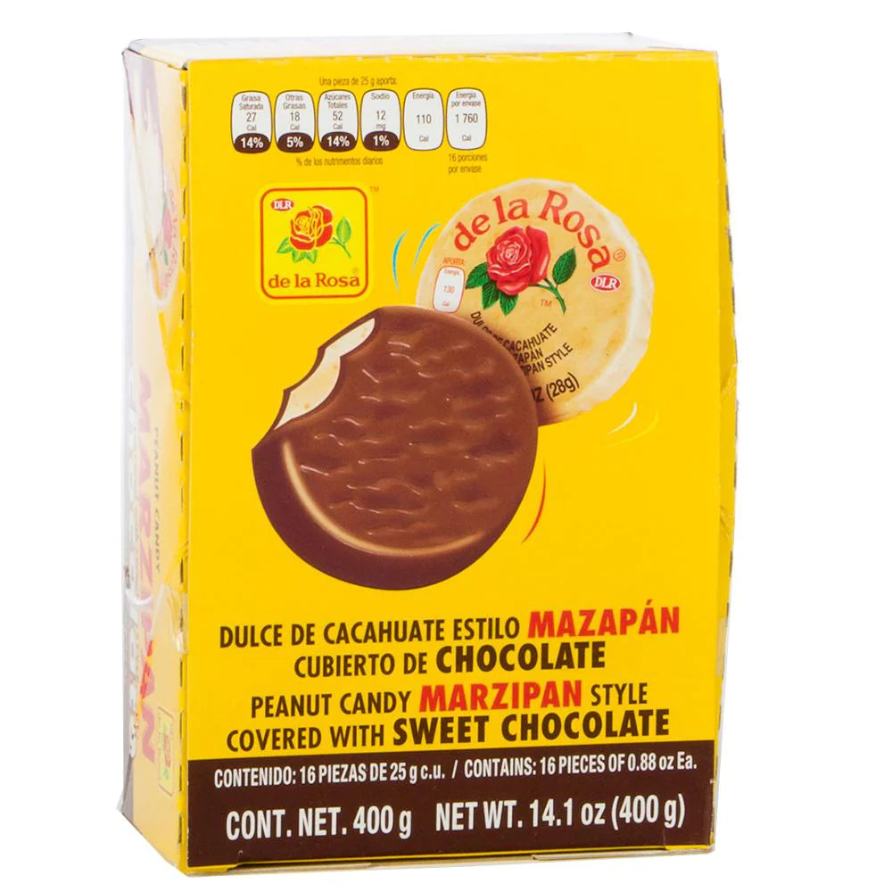 De La Rosa Mazapan Con Chocolate: 14.1oz 400g 16ct Caramelo Mexicano Tamaño Original