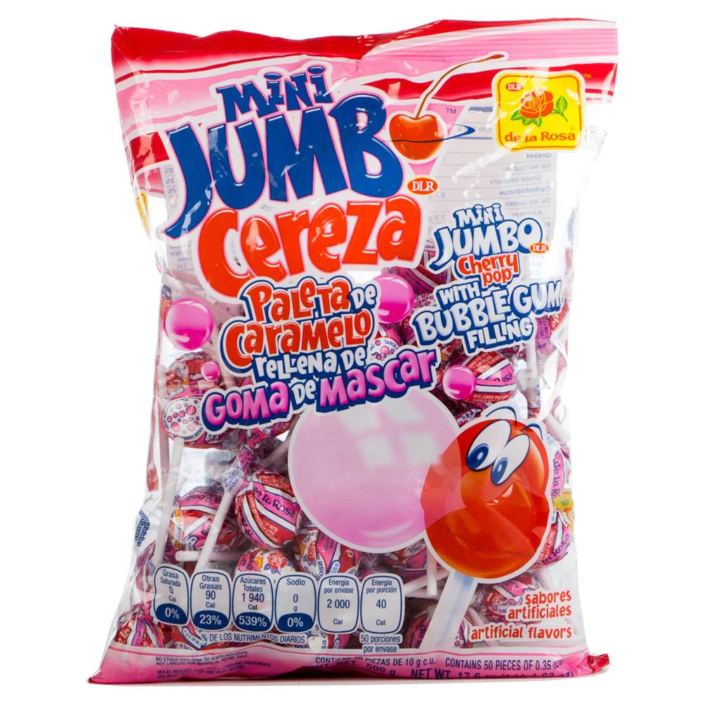 De La Rosa Paleta Mini Jumbo Cereza: 17.6oz 50ct Cherry Lollipop POS - Dulceria Mexicana "El Toto"