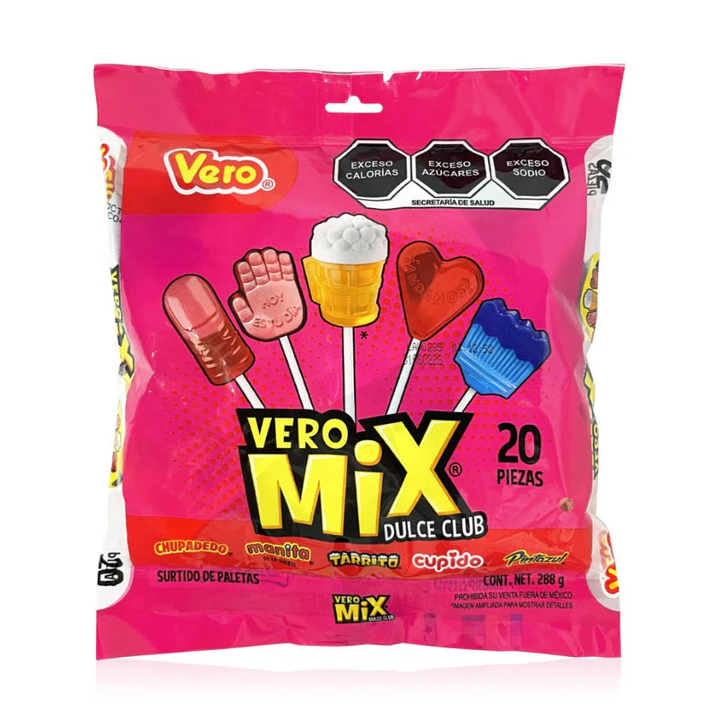 Vero Mix Paleta 20ct – assorted sweet Mexican lollipops variety pack with 5 flavors