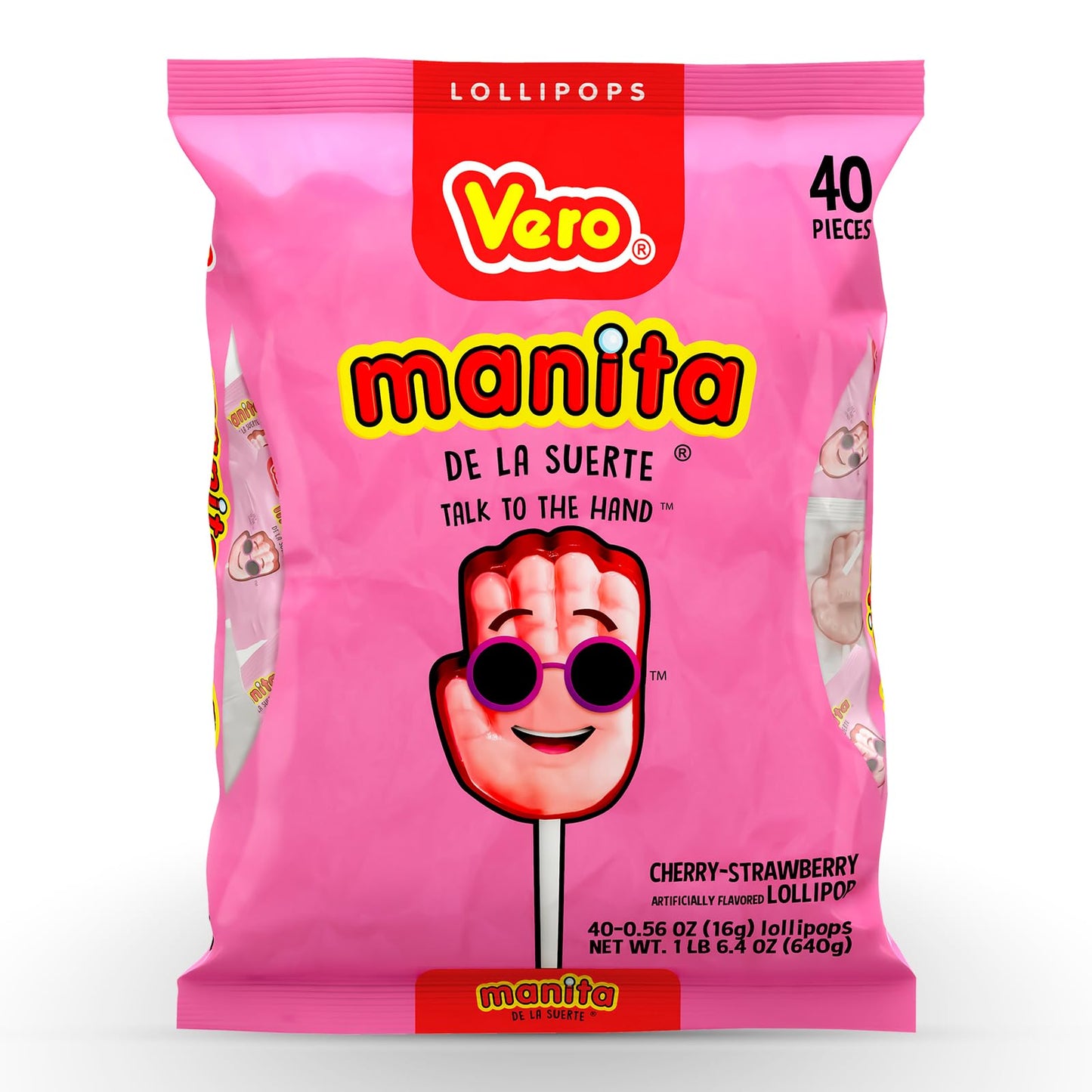 Vero Manita Cherry and Strawberry 40ct – hand-shaped Mexican lollipops