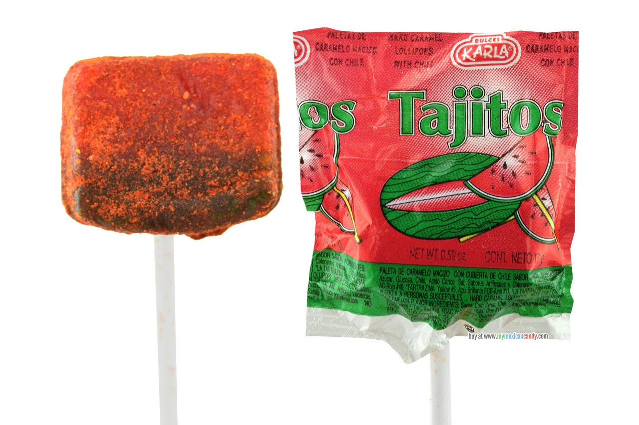 Karla Tajitos 40Ct – watermelon chili lollipop Mexican candy