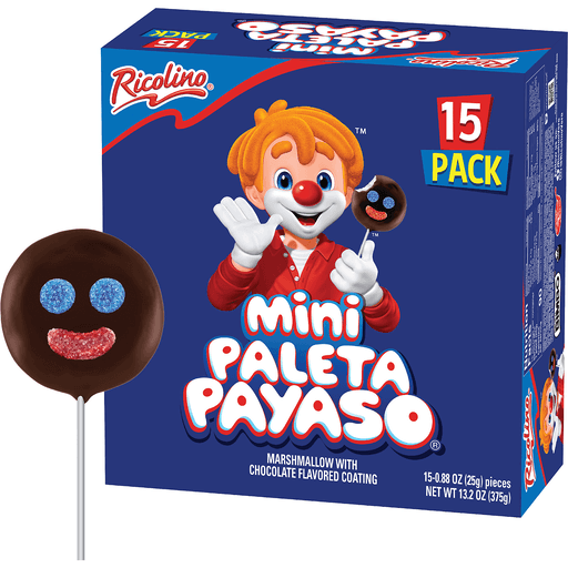 Ricolino Paleta Payaso Mini 15pk – chocolate Mexican clown lollipops
