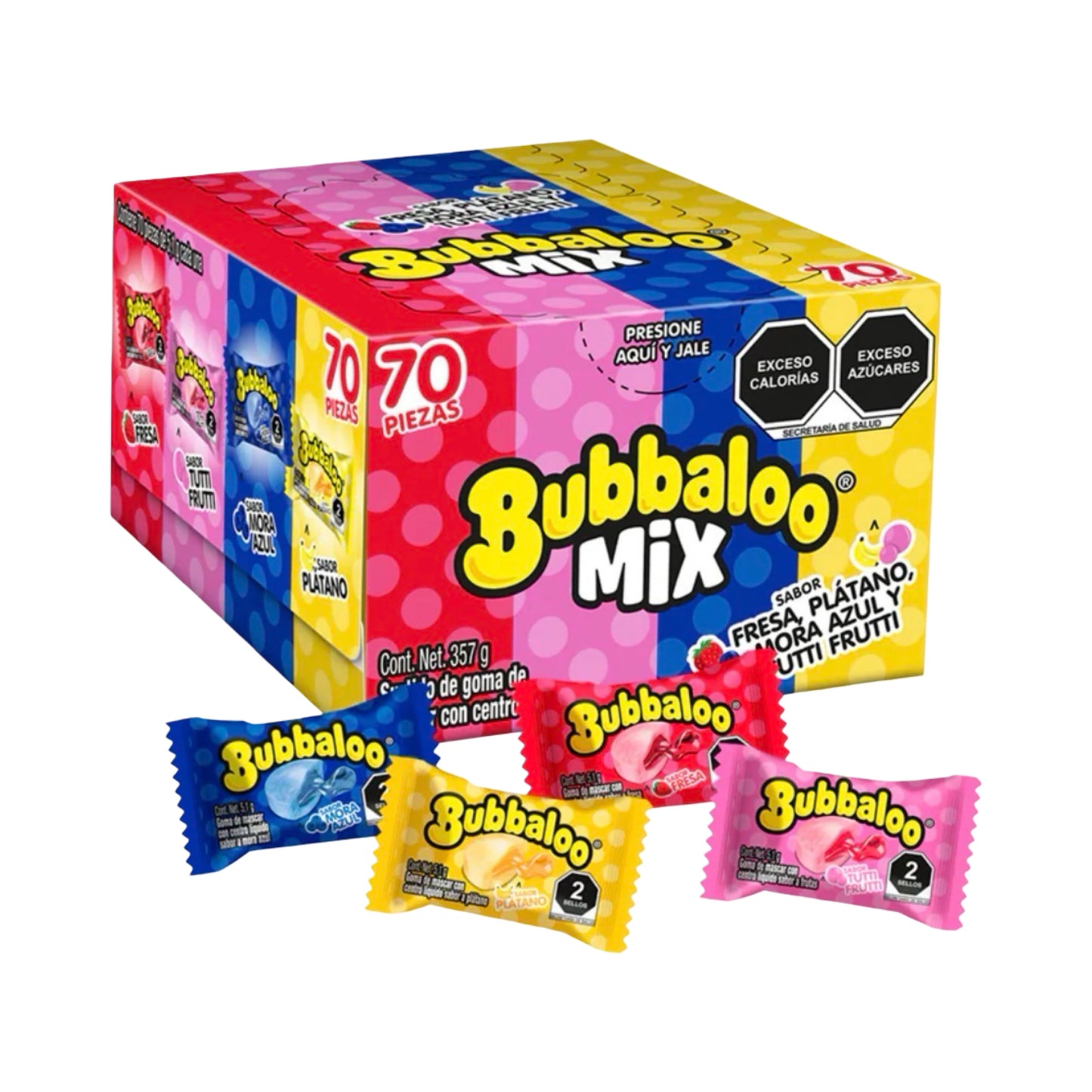 Bubbaloo Mexican bubble gum 70 count mix with strawberry, tutti frutti, banana, and blueberry