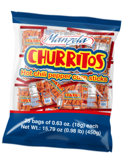 Churritos Manzela Hot Chili Pepper Corn Sticks 25ct – spicy Mexican corn sticks