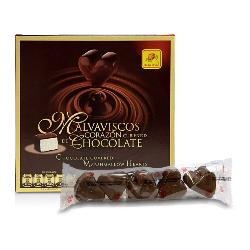 De La Rosa Corazón con Chocolate 50ct – chocolate covered marshmallow Mexican candy