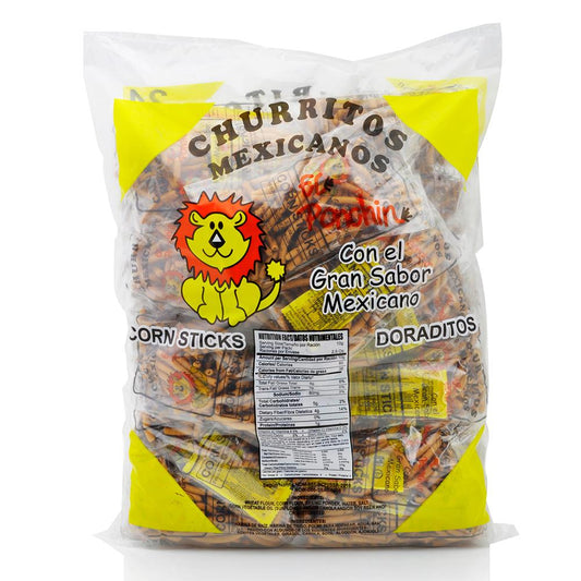El Super Leon Churro Delgado 24ct Corn Sticks POS - Dulceria Mexicana "El Toto"