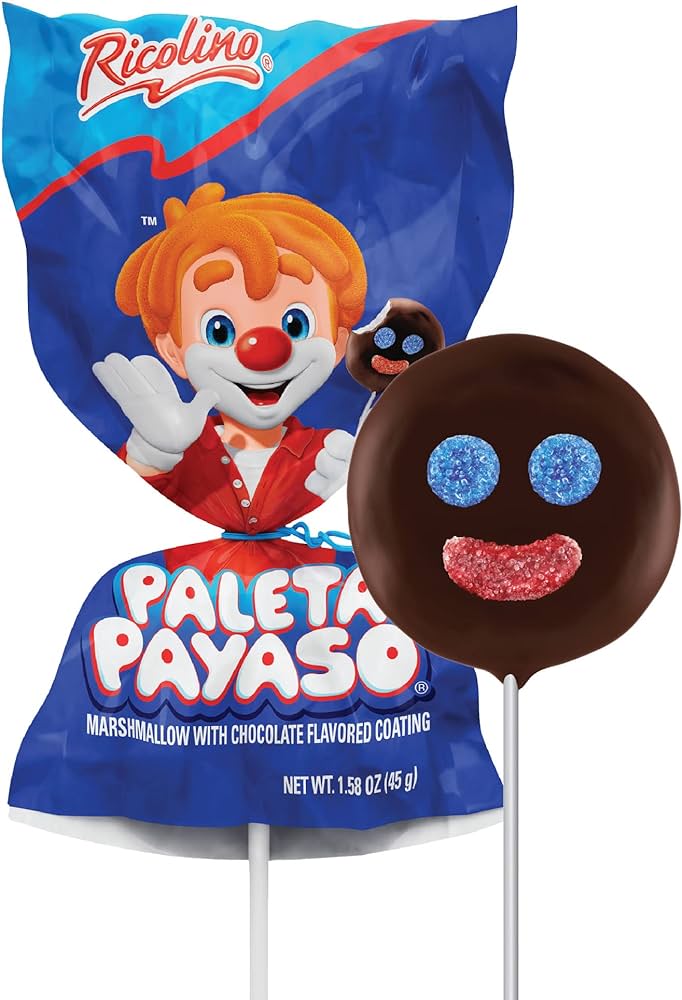 Ricolino Paleta Payaso 10Ct Marshmallow Chocolate Lollipop Mexican Candy