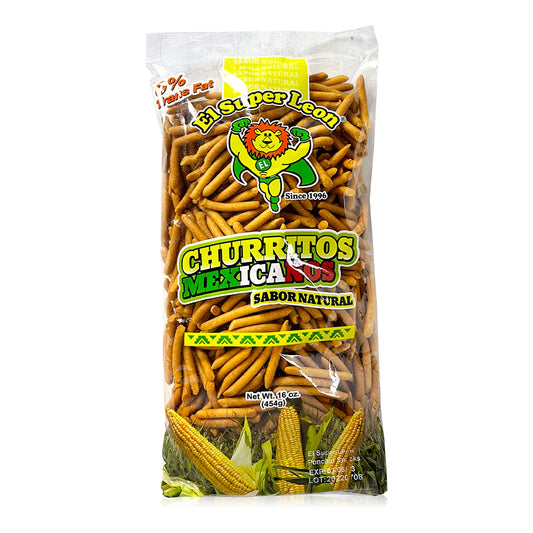 El Leon Churro Natural 16Oz Mexican Snack Churritos Corn Sticks