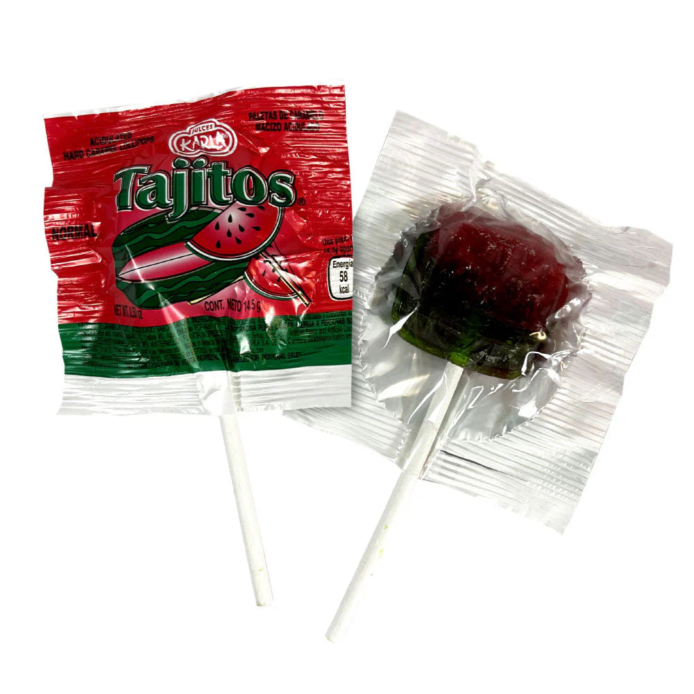 Karla Tajitos S/Chile 40Ct Watermelon Lollipop Mexican Candy