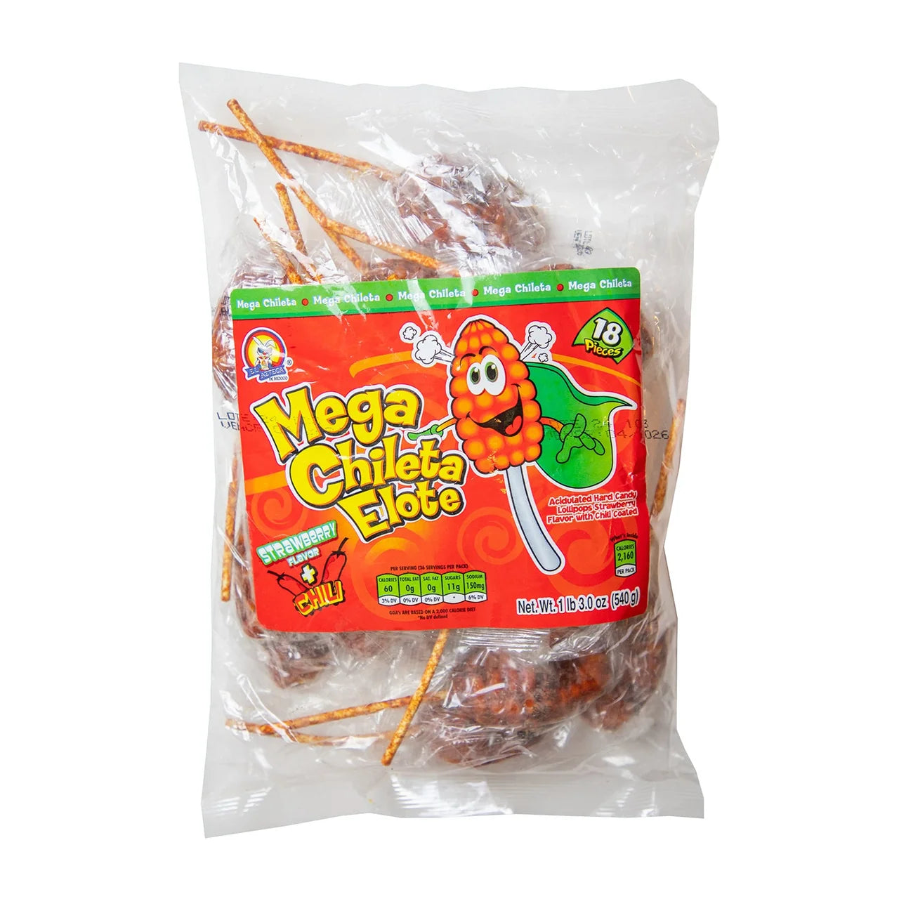 Azteca Chileta Mega Elote Mexican Candy 18 Count Bag