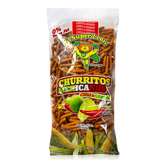 El Leon Churro Chile& Lime 16oz Mexican Snack Churritos Corn Sticks