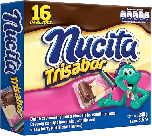 Nutresa Nucita Trisabor Chocolate/Vainilla/Fresa 16ct Mexican Candy