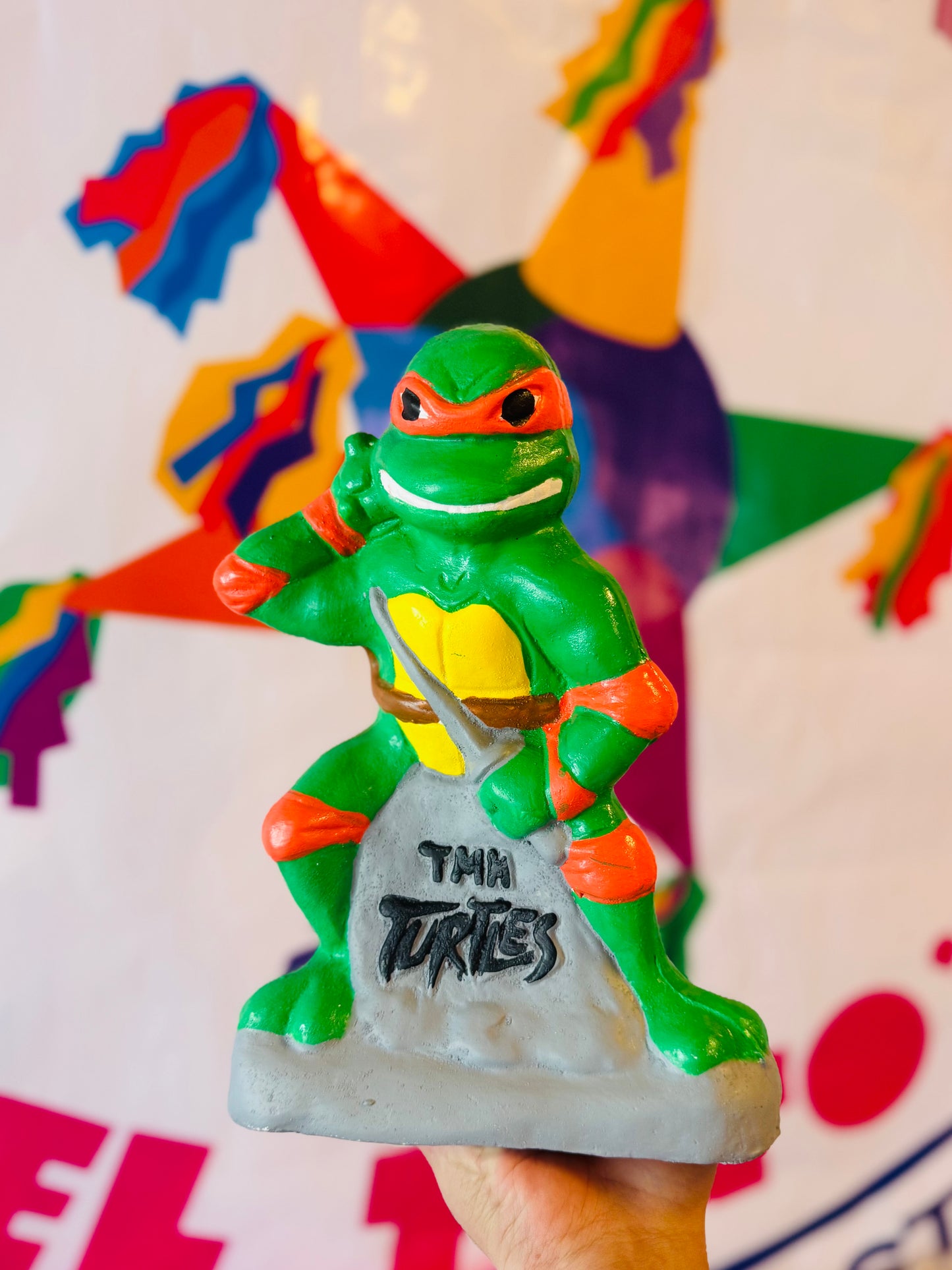 Hand-Painted Ninja Turtle 10" Plaster Piggy Bank / Alcancia Mexican Decor