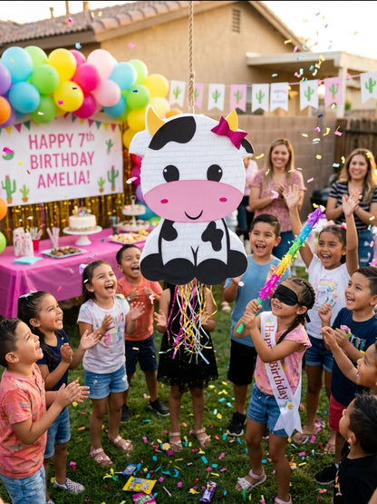 20 inch handmade cow piñata for farm and barnyard birthday party with free USA shipping