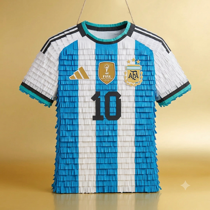 Argentina soccer jersey piñata inspired by Messi for soccer birthday party