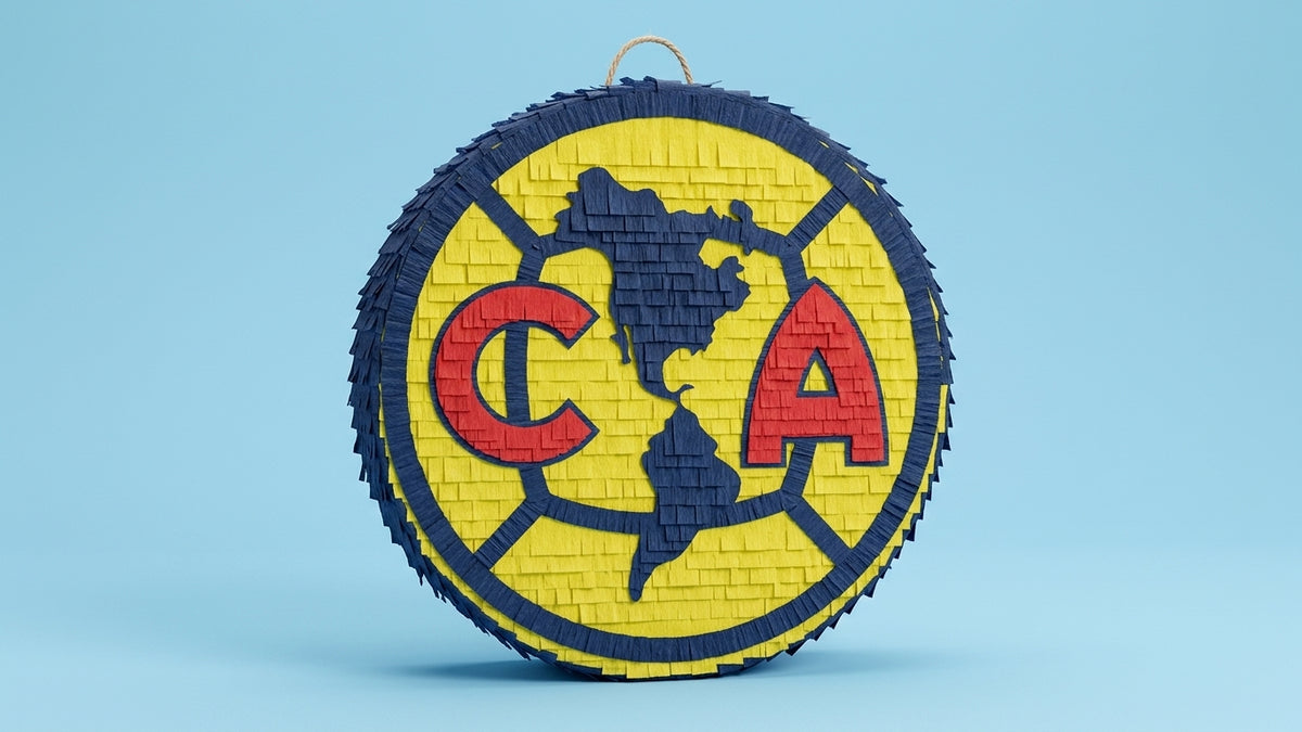 Handmade Club América piñata, 30 inch Liga MX soccer party piñata in yellow and blue