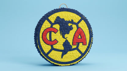 Handmade Club América piñata, 30 inch Liga MX soccer party piñata in yellow and blue