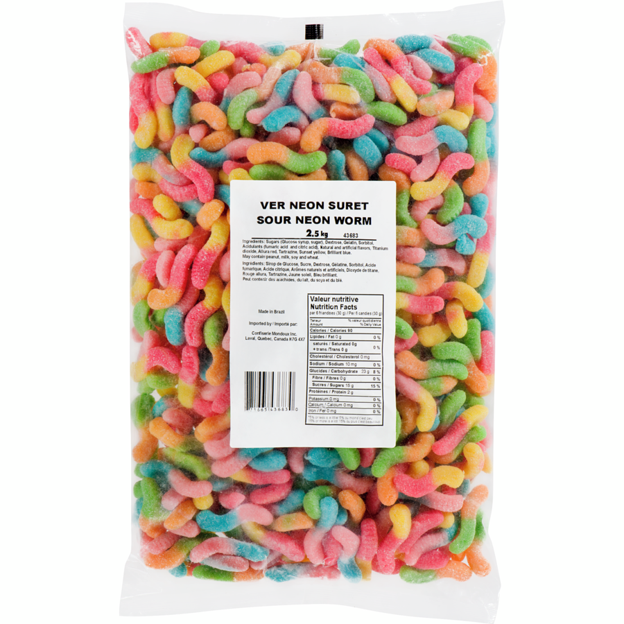 Jovy Gummy Neon Worms – fruity gummy candy, 5lb bulk bag.

