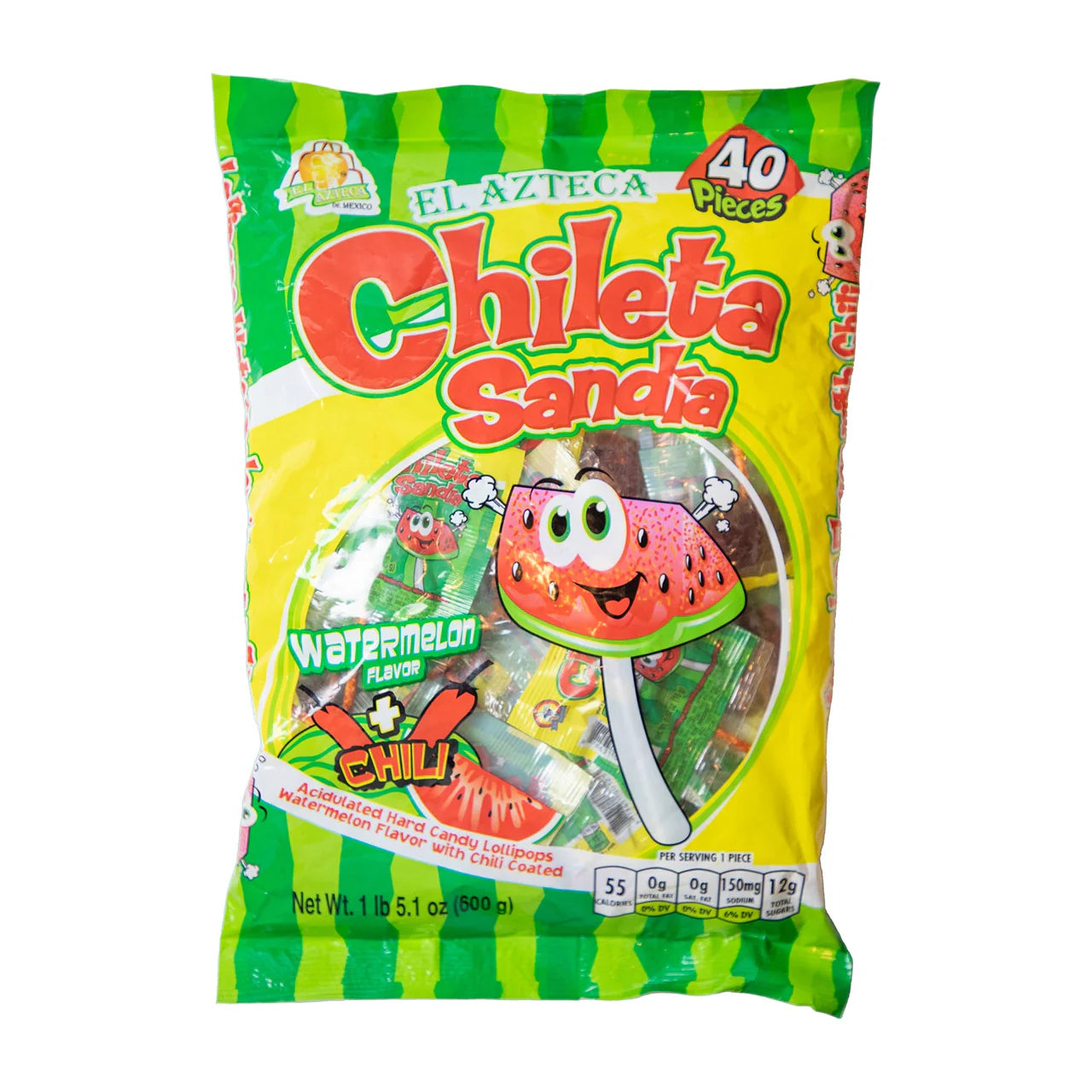 Azteca Chileta Sandia spicy watermelon lollipops 40 count Mexican candy bag