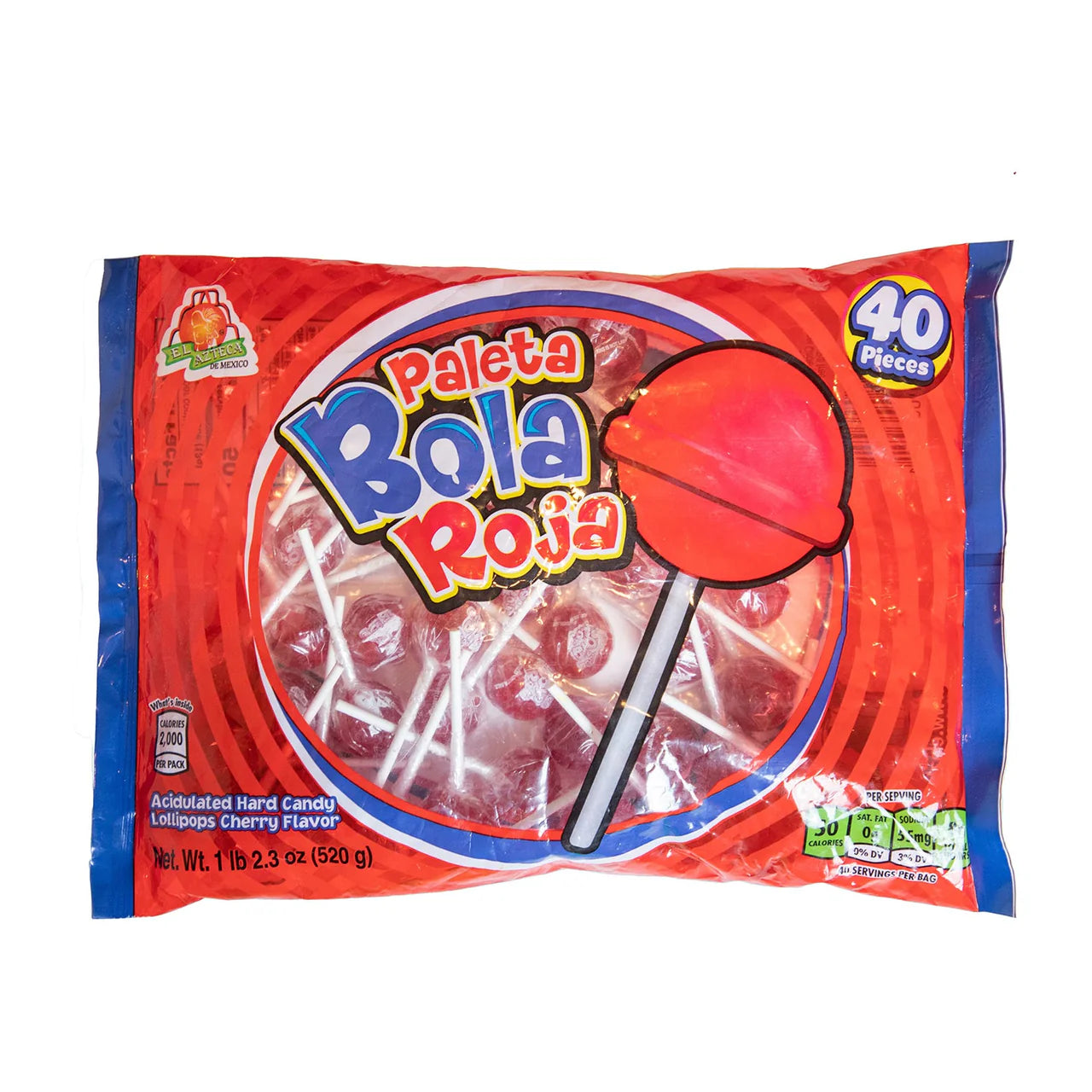 Azteca Paleta Bola Roja cherry lollipops with chile 40 count Mexican candy bag