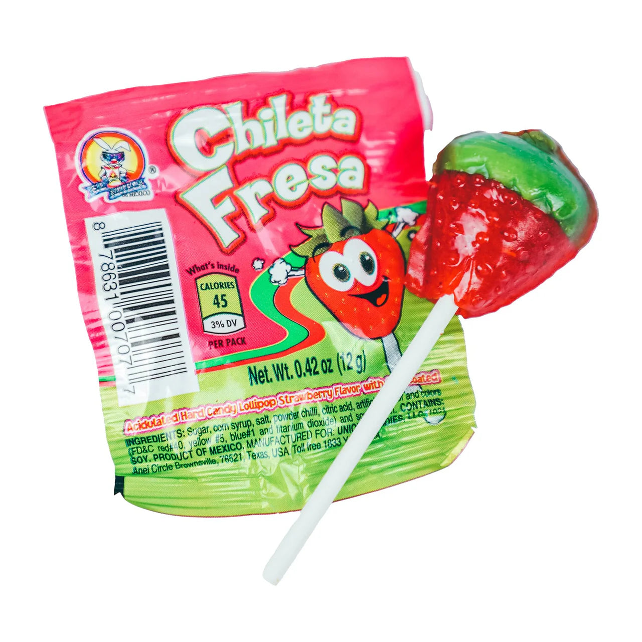 Strawberry chile lollipops with chamoy from Azteca Chileta
