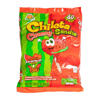 Azteca Chileta Chamoy and Sandia 40ct bag of Mexican chile lollipops