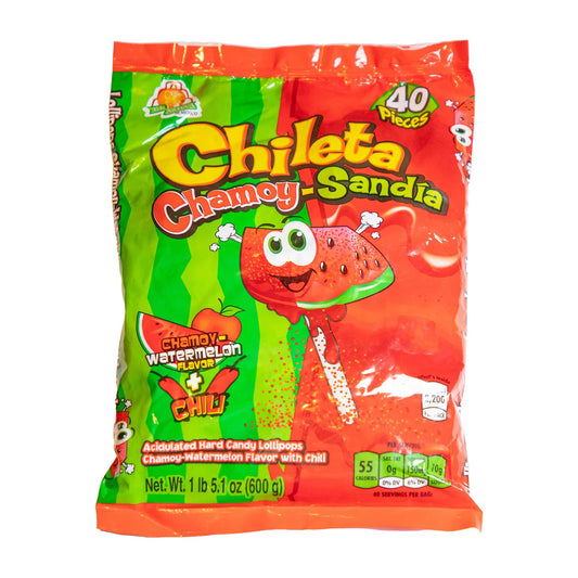 Azteca Chileta Chamoy and Sandia 40ct bag of Mexican chile lollipops