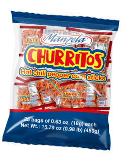 Churritos Manzela Hot Chilli Pepper Corn Sticks  25ct (18gr each)